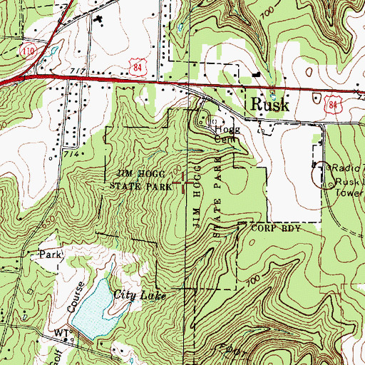 Topographic Map of Jim Hogg State Park, TX