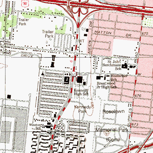 Topographic Map of John F Kennedy High School, TX