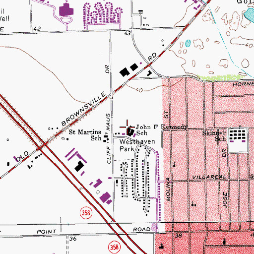 Topographic Map of John F Kennedy School, TX