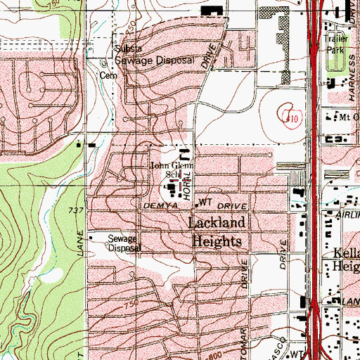 Topographic Map of John Glenn Junior High School, TX