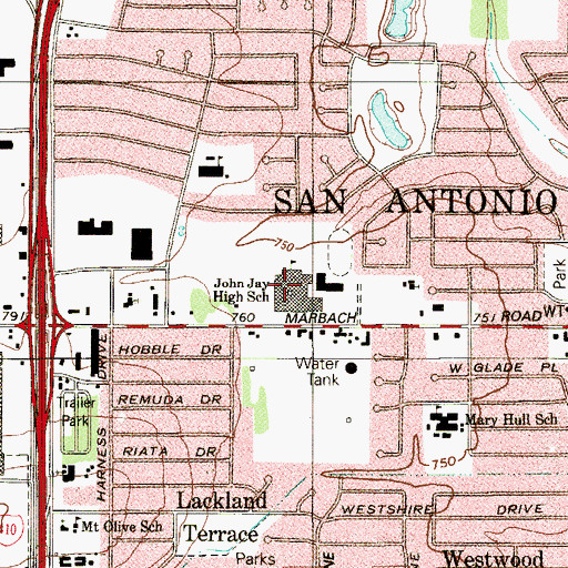 Topographic Map of John Jay High School, TX