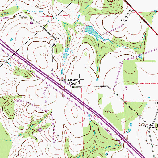 Topographic Map of Johnson Cemetery, TX
