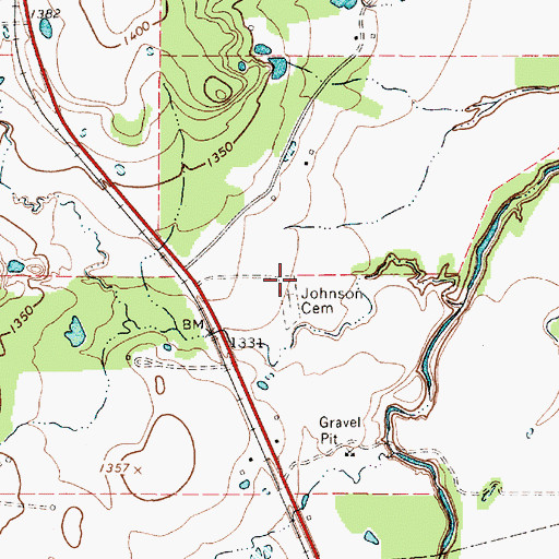 Topographic Map of Johnson Cemetery, TX