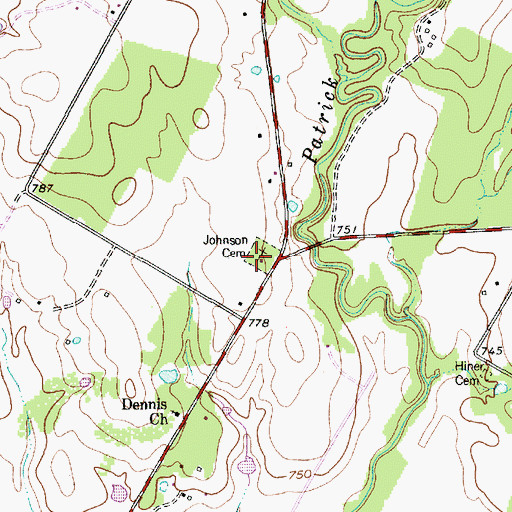 Topographic Map of Johnson Cemetery, TX