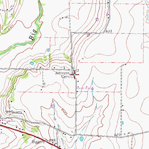 Topographic Map of Johnson Cemetery, TX
