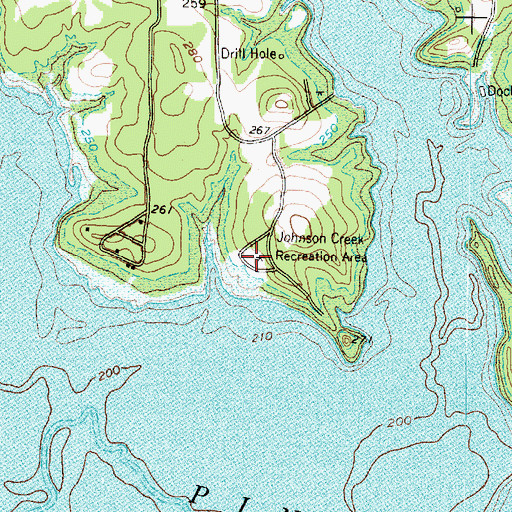 Topographic Map of Johnson Creek Recreation Area, TX