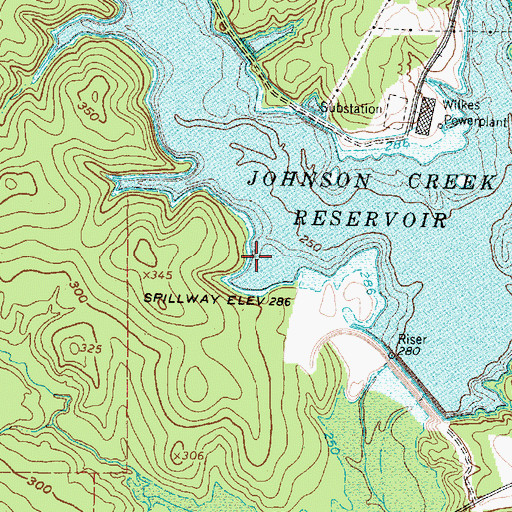 Topographic Map of Johnson Creek Reservoir, TX