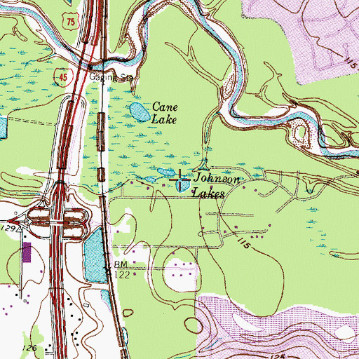 Topographic Map of Johnson Lakes, TX