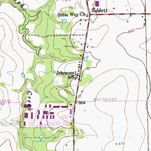 Topographic Map of Johnsons School, TX
