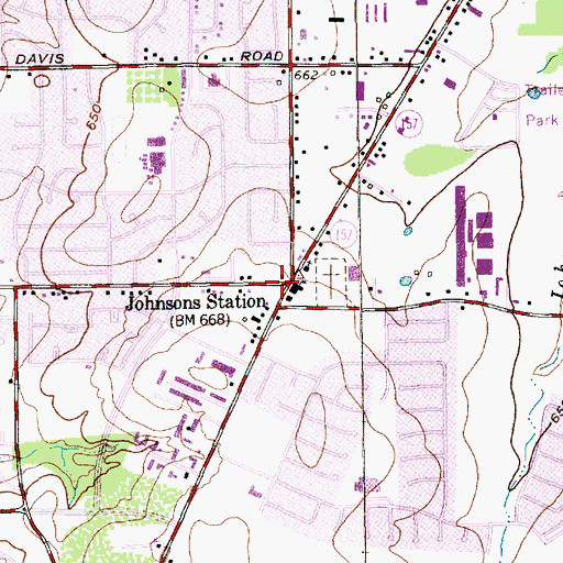 Topographic Map of Johnsons Station, TX