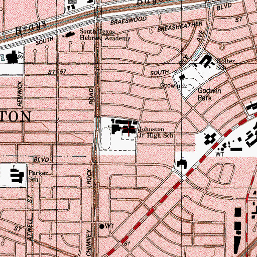 Topographic Map of Johnston Junior High School, TX