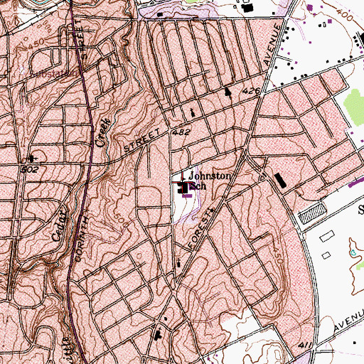 Topographic Map of Johnston School, TX