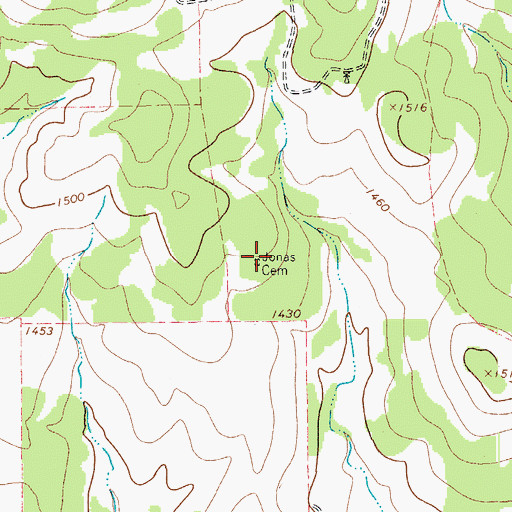 Topographic Map of Jonas Cemetery, TX