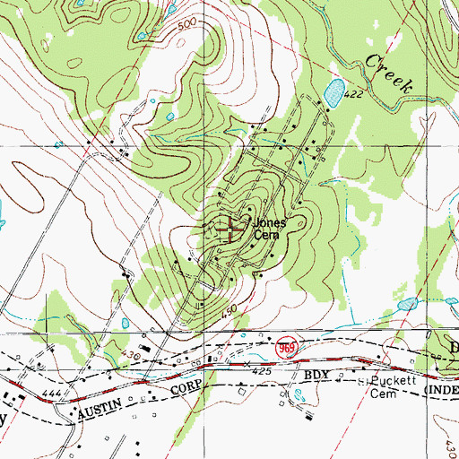 Topographic Map of Jones Cemeteries, TX
