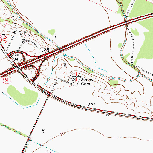 Topographic Map of Jones Cemetery, TX