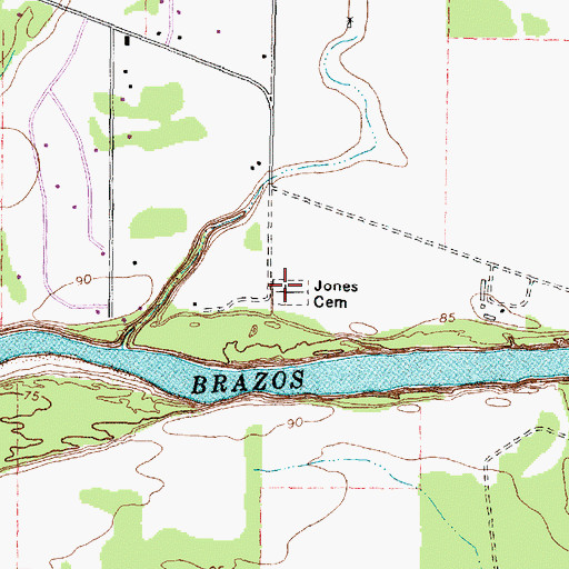 Topographic Map of Jones Cemetery, TX