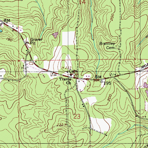 Topographic Map of Travis Cemetery, AL