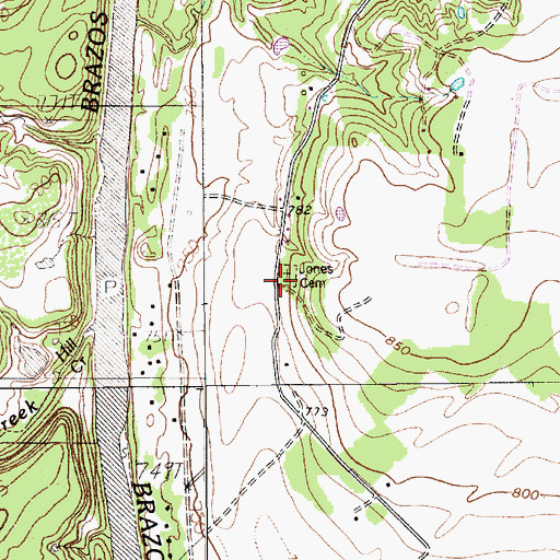 Topographic Map of Jones Cemetery, TX