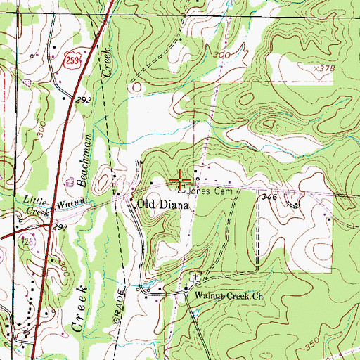 Topographic Map of Jones Cemetery, TX