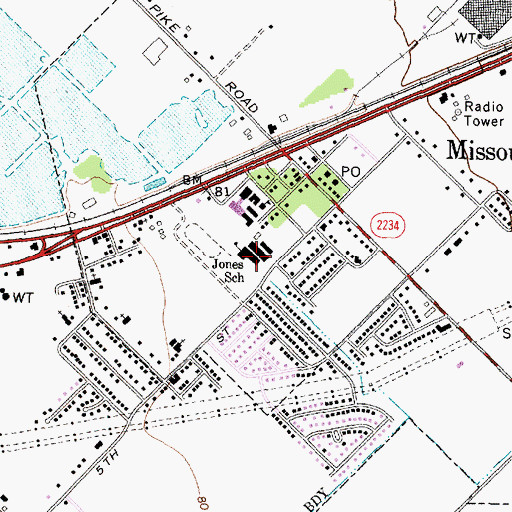 Topographic Map of Jones School, TX