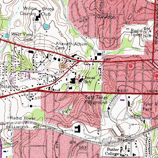 Topographic Map of Jones School, TX