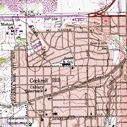 Topographic Map of Jones School, TX