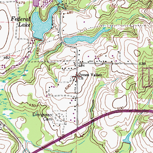 Topographic Map of Jones Valley Church, TX