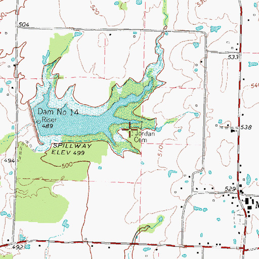 Topographic Map of Jordan Cemetery, TX