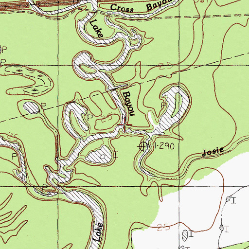 Topographic Map of Josie Bayou, TX