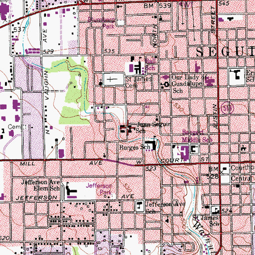 Topographic Map of Juan Seguin School, TX