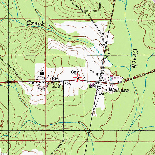 Topographic Map of Wallace Church Cemetery, AL