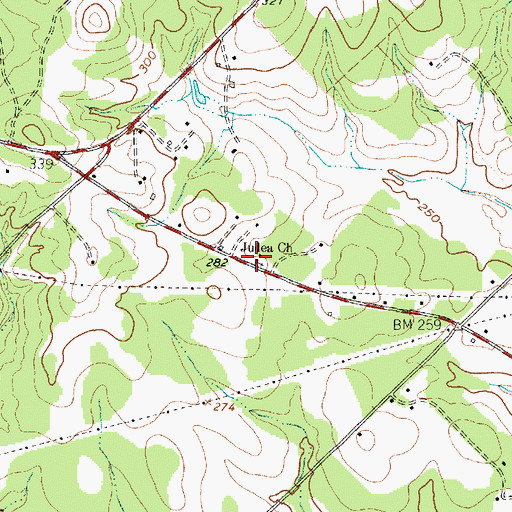 Topographic Map of Judea Church, TX