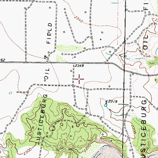 Topographic Map of Justiceburg Oil Field, TX