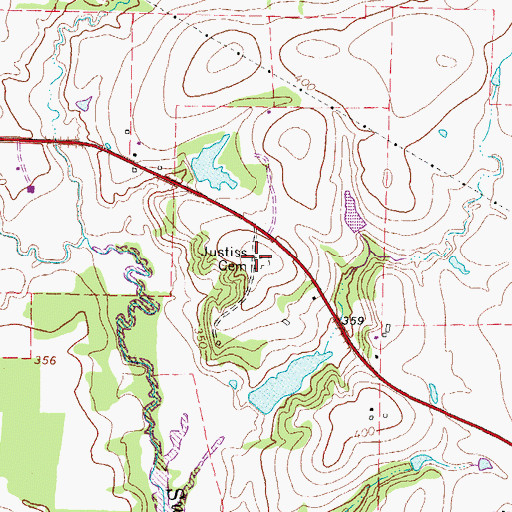 Topographic Map of Justiss Cemetery, TX
