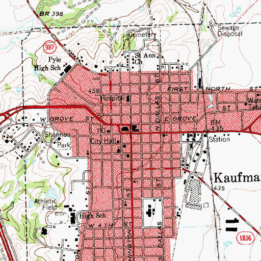 Topographic Map of Kaufman, TX