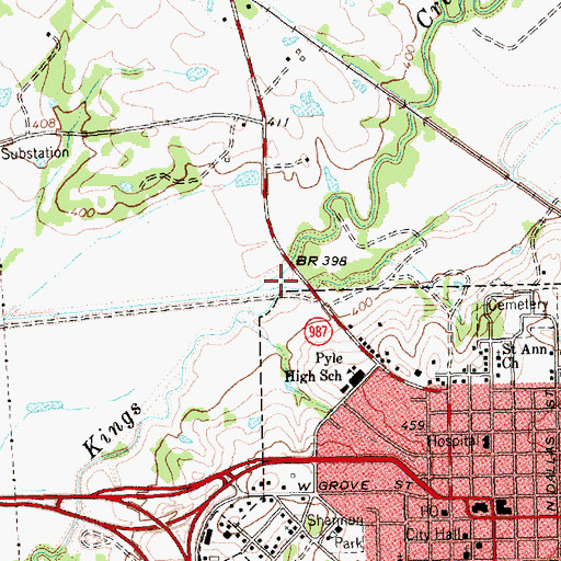 Topographic Map of Kaufman Branch, TX