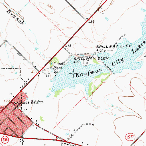 Topographic Map of Kaufman City Lakes, TX