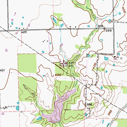 Topographic Map of Kayser Cemetery, TX
