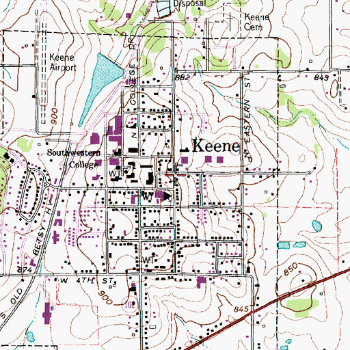 Topographic Map of Keene, TX