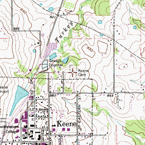 Topographic Map of Keene Cemetery, TX