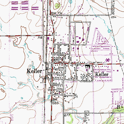 Topographic Map of Keller, TX