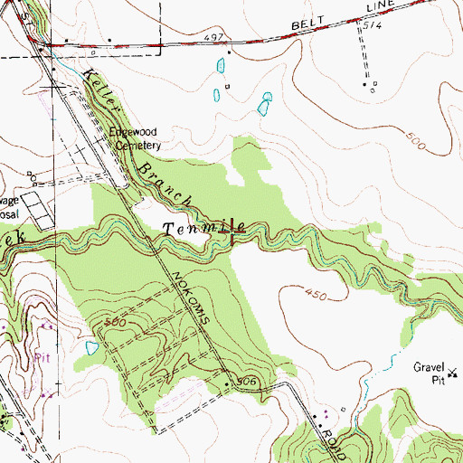 Topographic Map of Keller Branch, TX