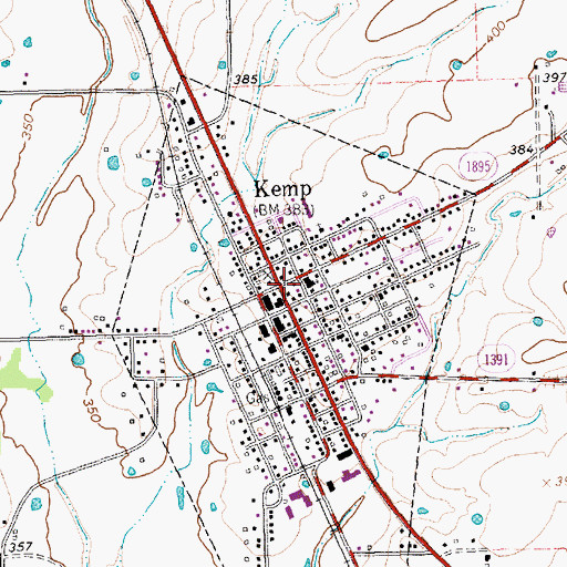 Topographic Map of Kemp, TX