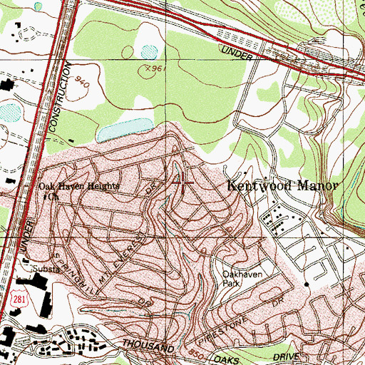 Topographic Map of Kentwood Manor, TX