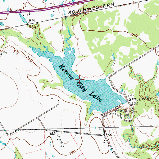 Topographic Map of Kerens City Lake, TX