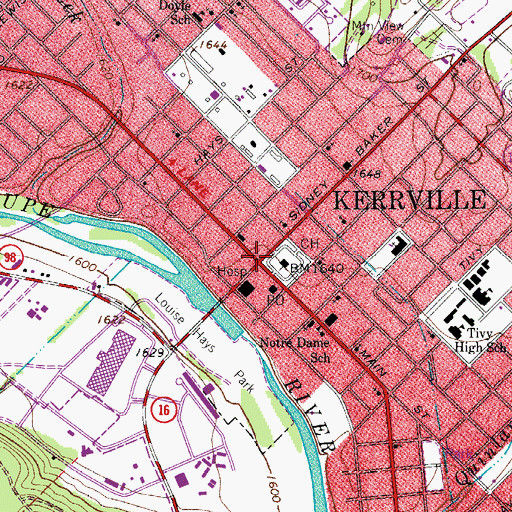 Topographic Map of Kerrville, TX