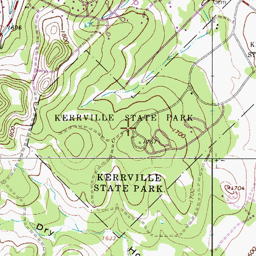 Topographic Map of Kerrville State Park, TX