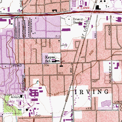 Topographic Map of Keyes School, TX