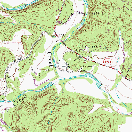 Topographic Map of Kickapoo Camp, TX