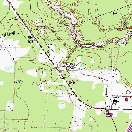 Topographic Map of Kid Cemetery, TX
